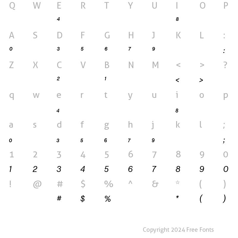 Character Map of ChaletBookTTFrac Italic