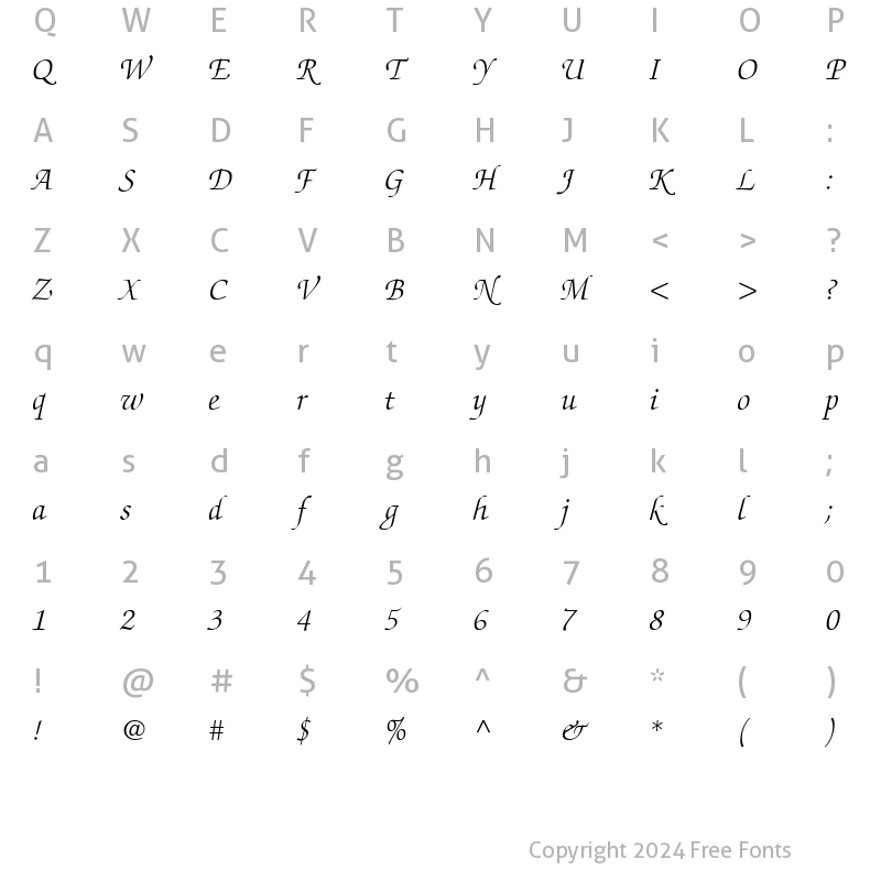 Character Map of Chancery Script Light SSi Light Italic