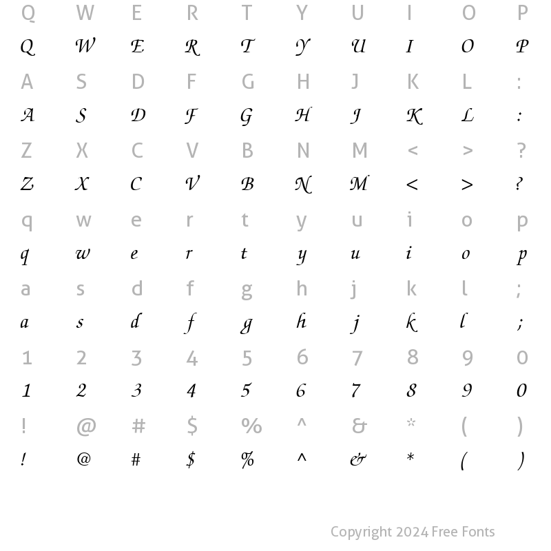 Character Map of ChanceryScriptSSK Italic