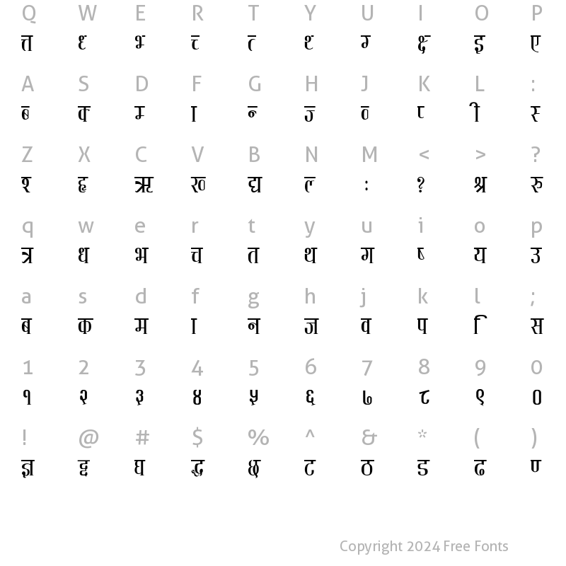 Character Map of Chandrodaya Regular