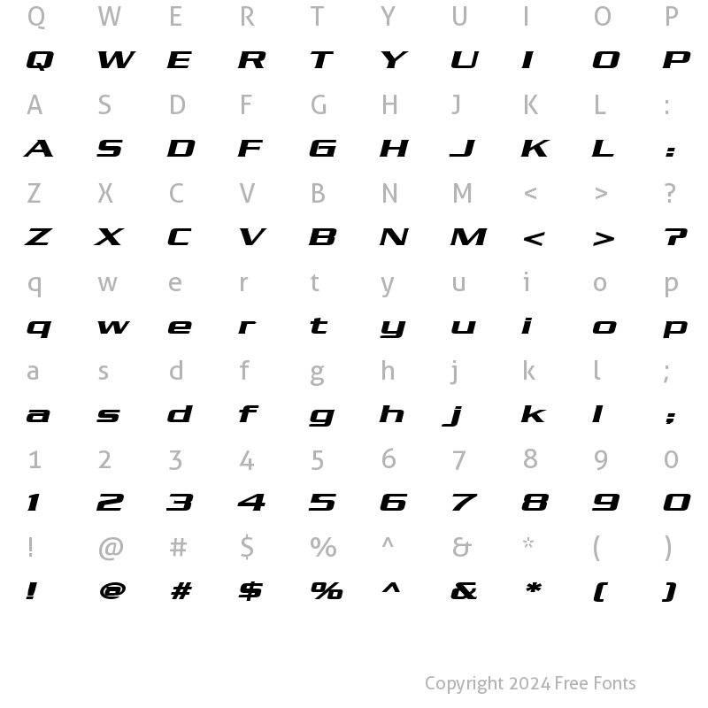 Character Map of Chaney Extended BoldItalic