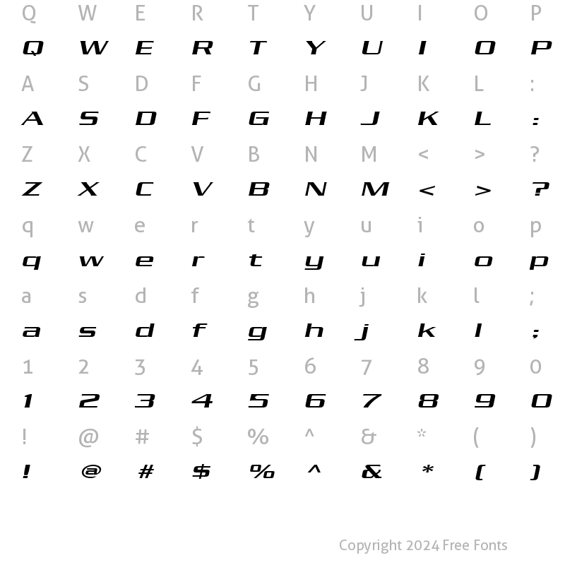 Character Map of Chaney Extended Italic