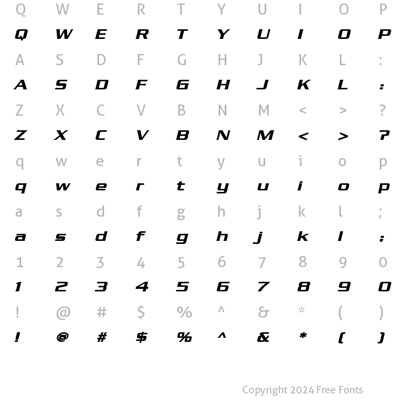 Character Map of Chaney Wide BoldItalic