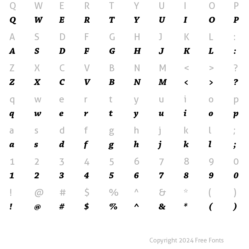 Character Map of Chaparral Pro Bold Italic Caption