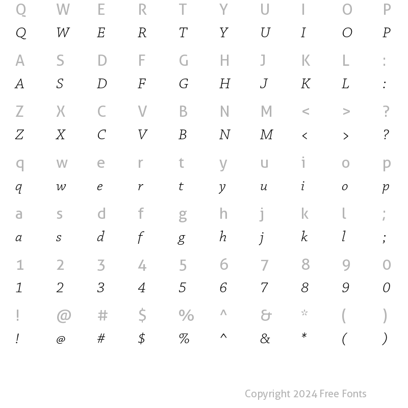 Character Map of Chaparral Pro Light Italic Caption