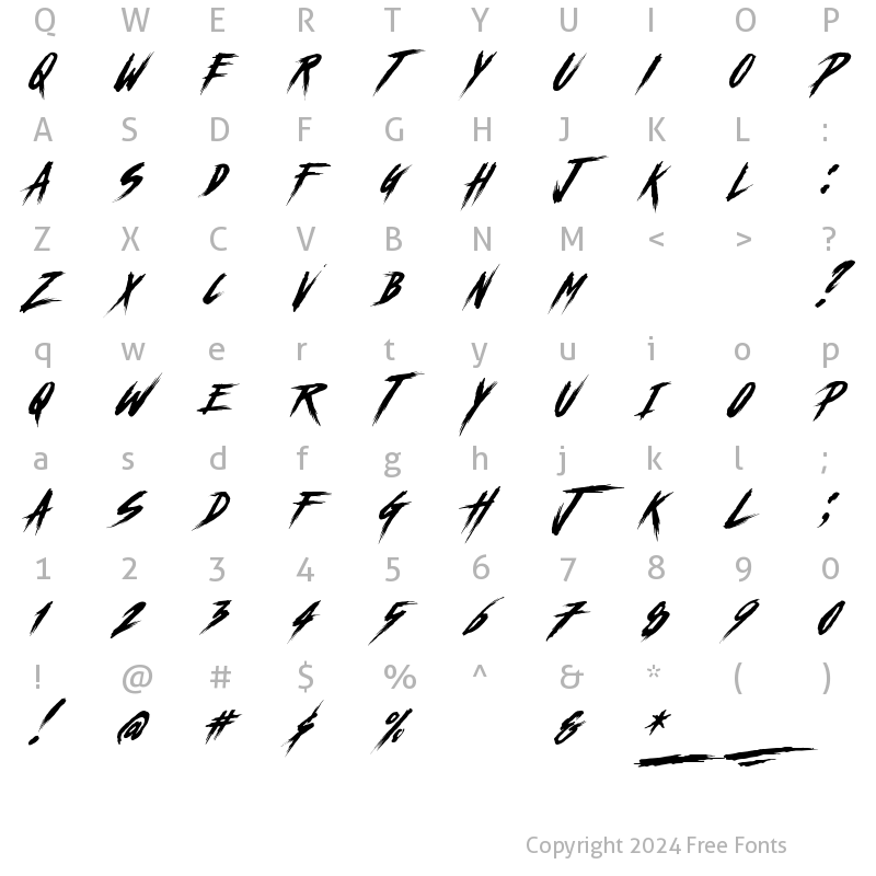 Character Map of Chapters Slant Regular