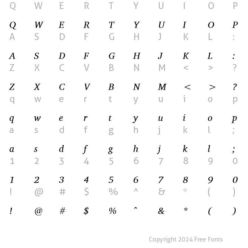 Character Map of Charis SIL Italic