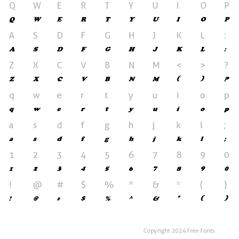 Character Map of Charlemagne Condensed Italic Condensed Italic