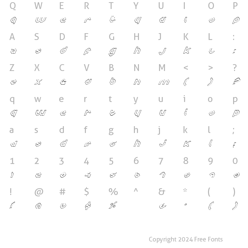 Character Map of Charlie's Angles Italic Outline Italic Outline