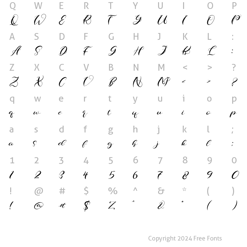 Character Map of Charlotte Pharly Italic