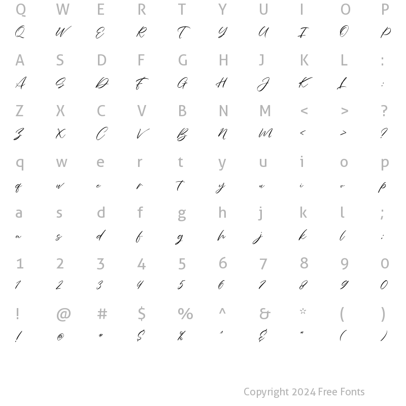 Character Map of Charmelya Script Regular