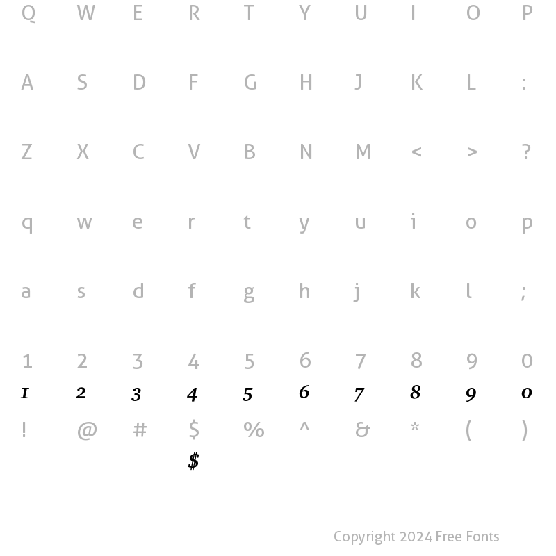 Character Map of Charter Alternate Bold Italic