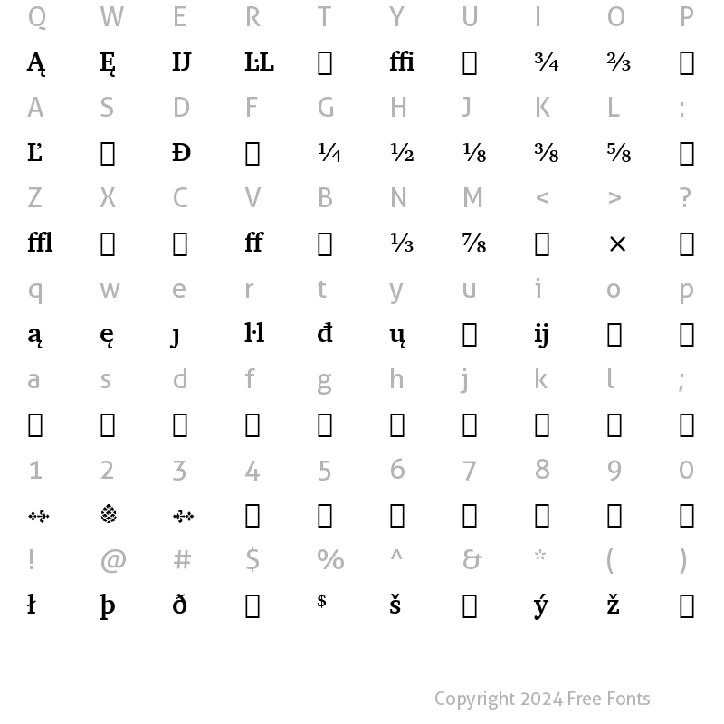 Character Map of Charter BdExt BT Bold Extension