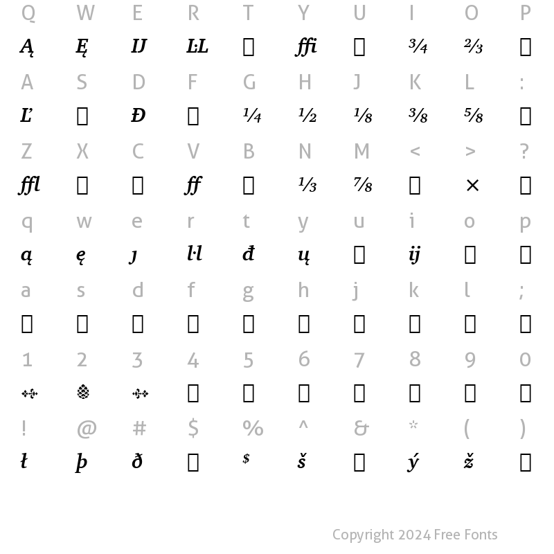 Character Map of Charter BdExt BT Bold Italic Extension