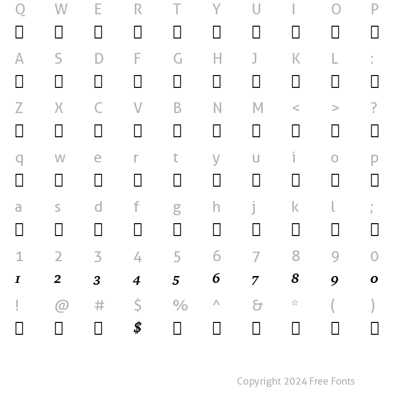 Character Map of Charter BdItAlt BT Bold Italic Alternate