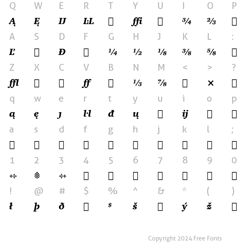 Character Map of Charter Ext BT Black Italic Extension