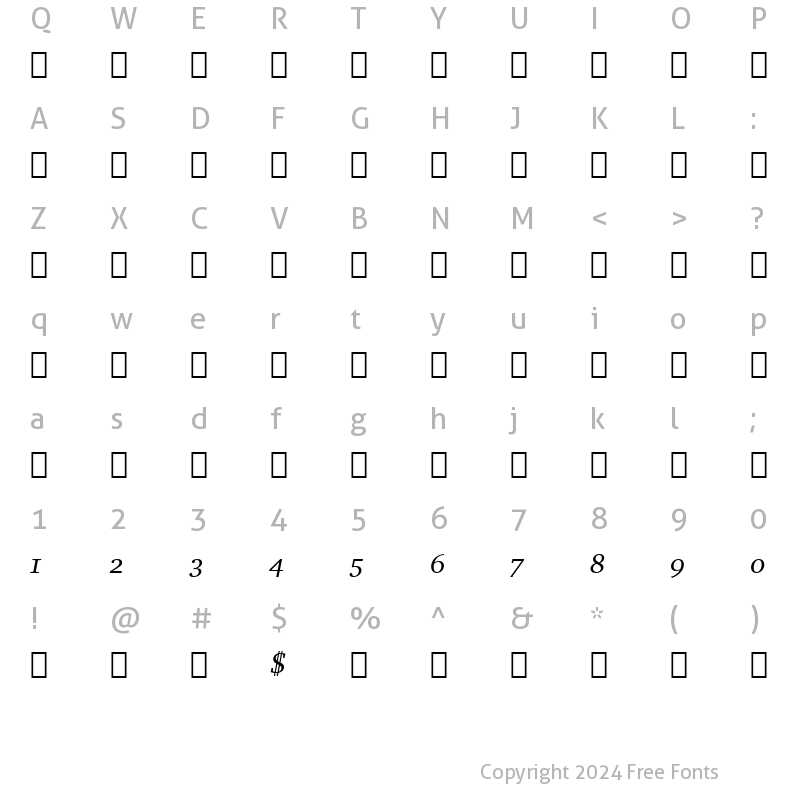 Character Map of Charter ItAlt BT Italic Alternate