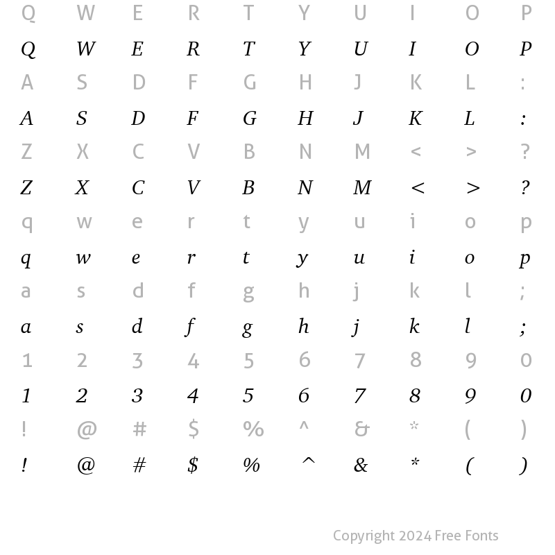 Character Map of Charter ITC GX Italic