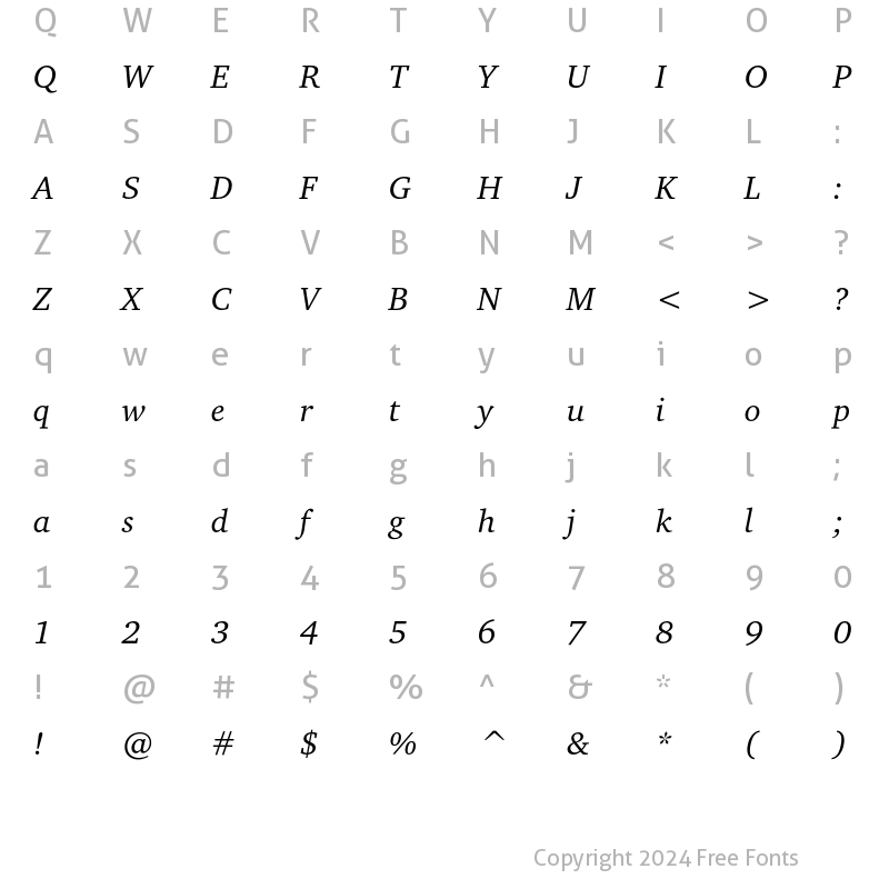 Character Map of Charter ITC Regular Italic