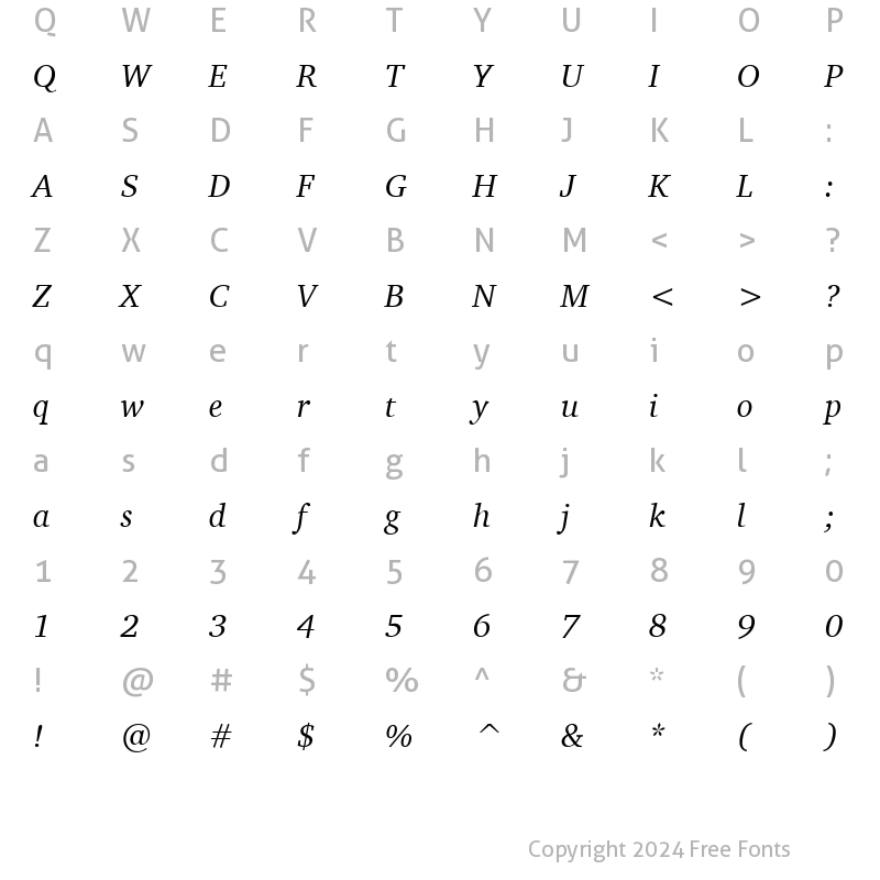 Character Map of Charter ITC TT Italic