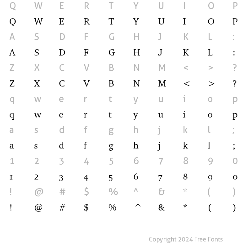 Character Map of Charter OSF BT Roman