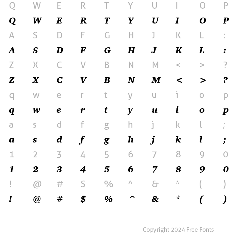 Character Map of CharterITC BT Black Italic