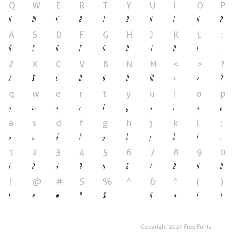 Character Map of Chasline Bold Oblique