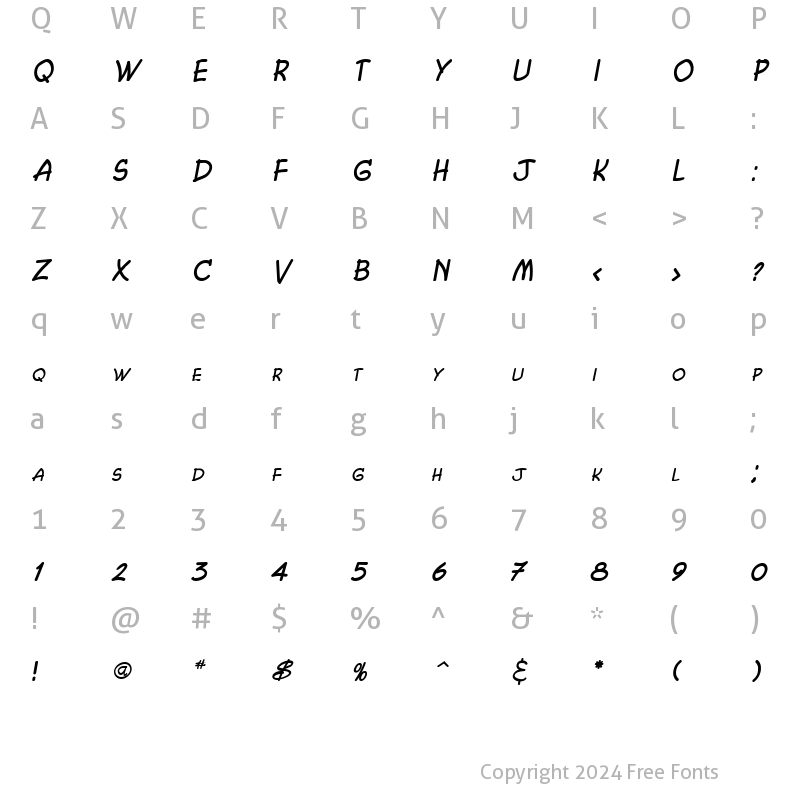 Character Map of Chasm Italic