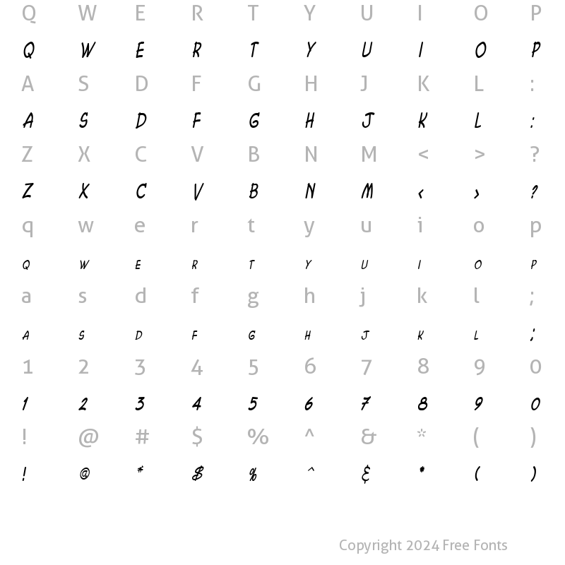 Character Map of Chasm Thin Italic