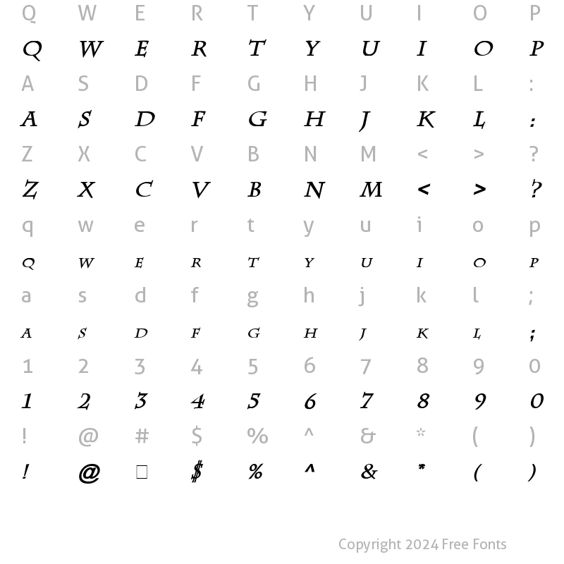 Character Map of Chaz Bold Italic