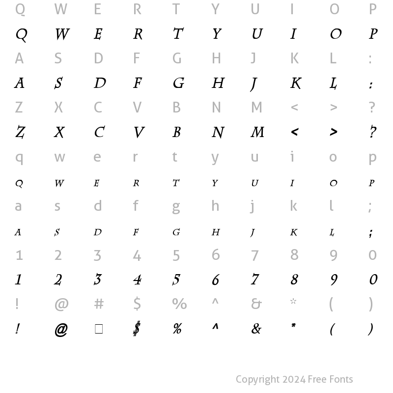 Character Map of Chaz Condensed Bold Italic