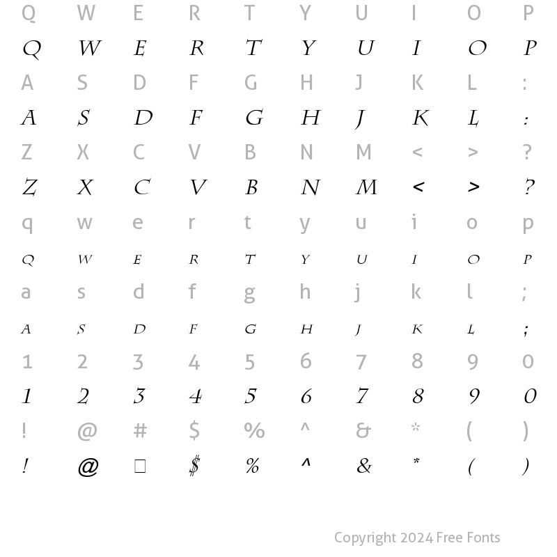 Character Map of Chaz Italic