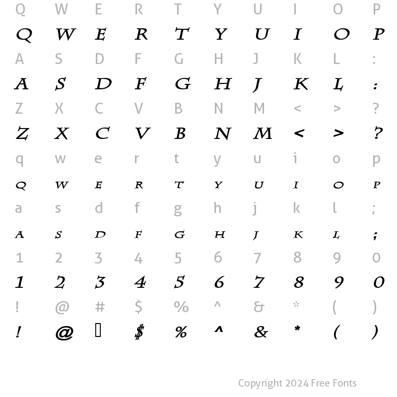 Character Map of Chaz Wide BoldItalic