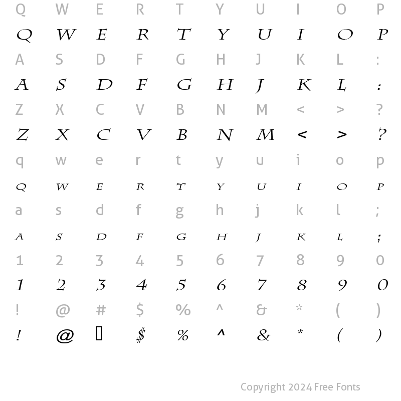 Character Map of Chaz Wide Italic