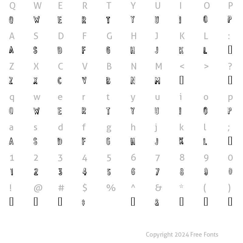 Character Map of Cheapskate Outline Outline