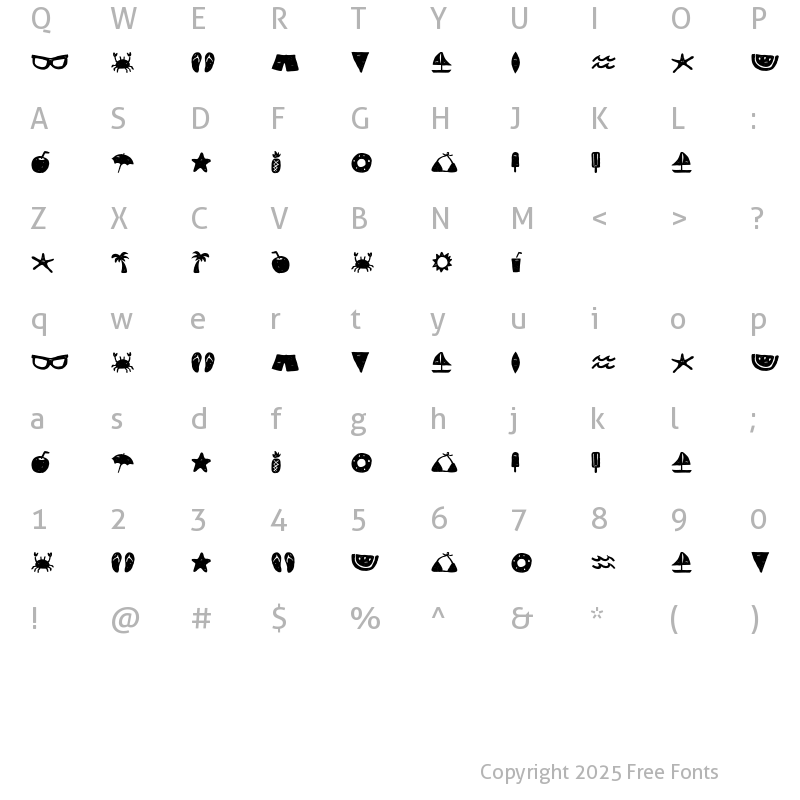 Character Map of Checkin Script Dingbat_Beach