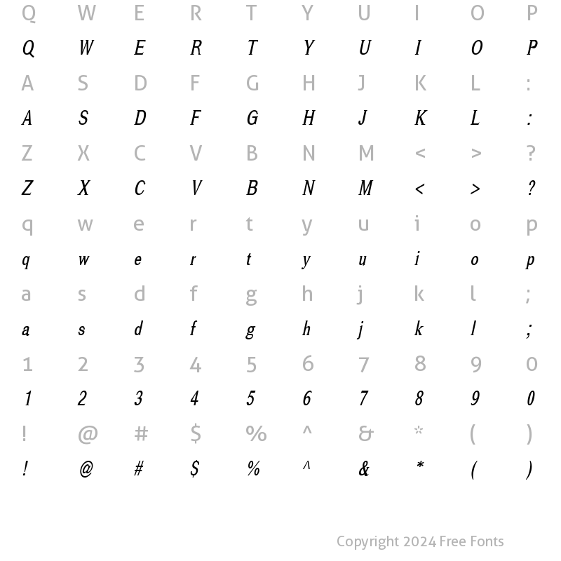 Character Map of Cheetah Italic