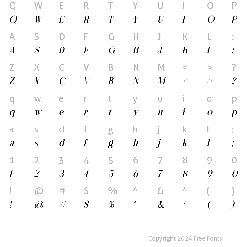 Character Map of CHELON Italic