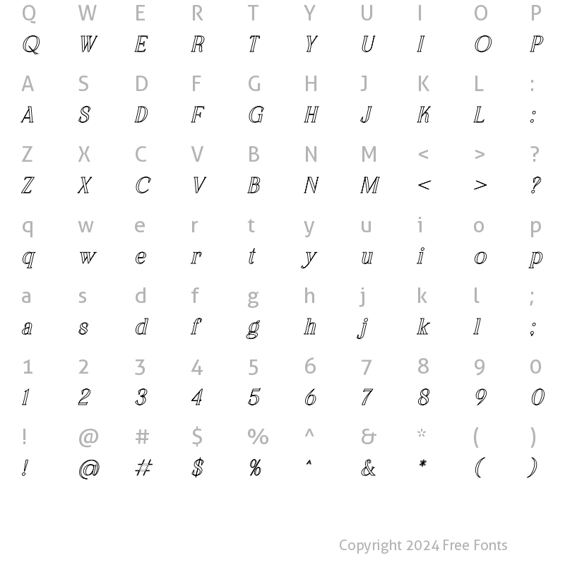 Character Map of CHELON OUTLINE Italic