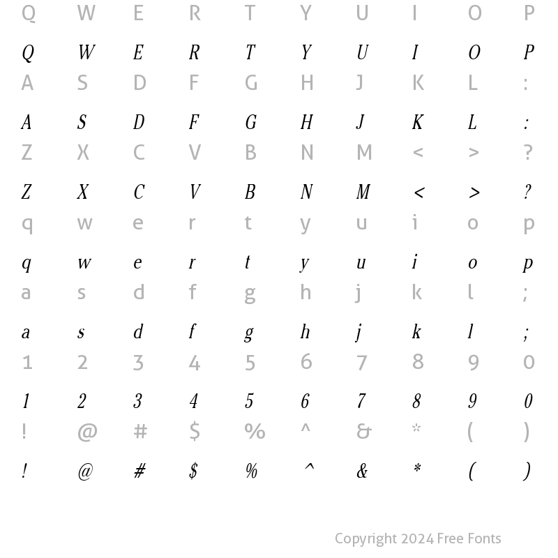 Character Map of Chelsey Thin Italic