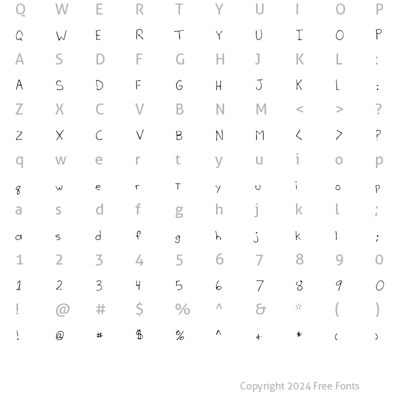 Character Map of ChelsiesHand Regular