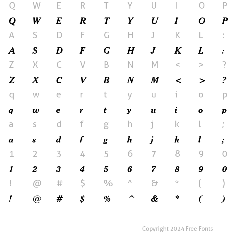 Character Map of Cheltenham Bold Italic