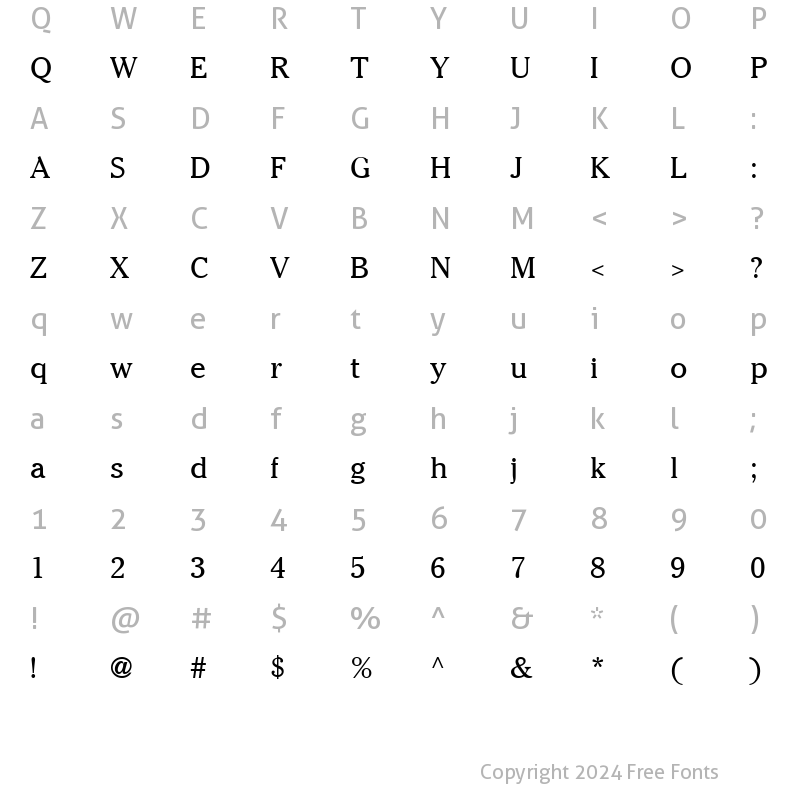 Character Map of Cheltenham Book