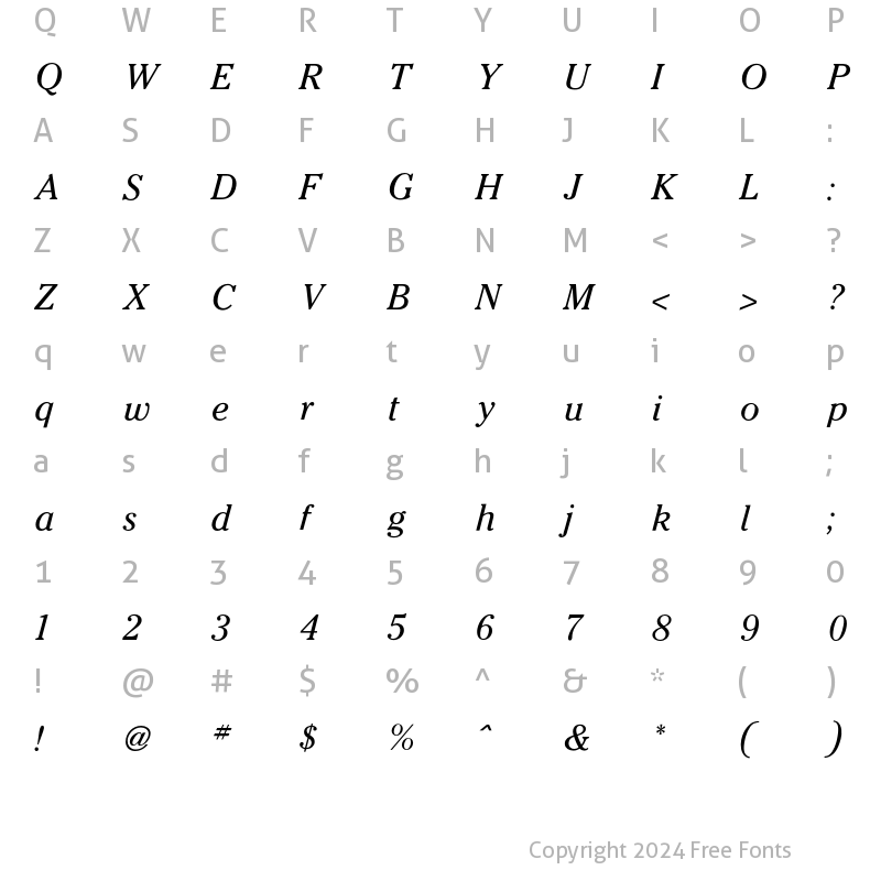 Character Map of Cheltenham Book Italic