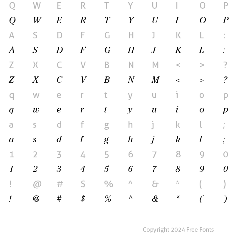 Character Map of Cheltenham BookItalic