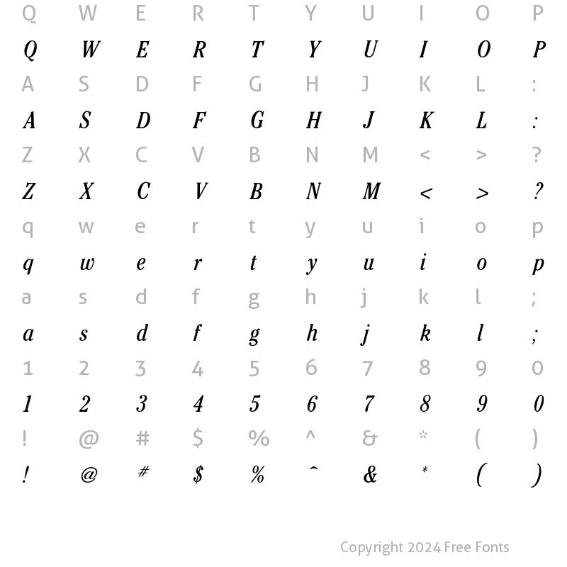 Character Map of Cheltenham CondBook Italic