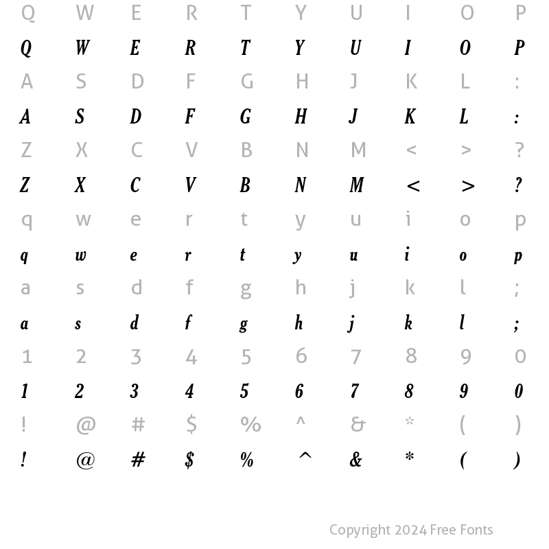 Character Map of Cheltenham Condensed Bold Italic