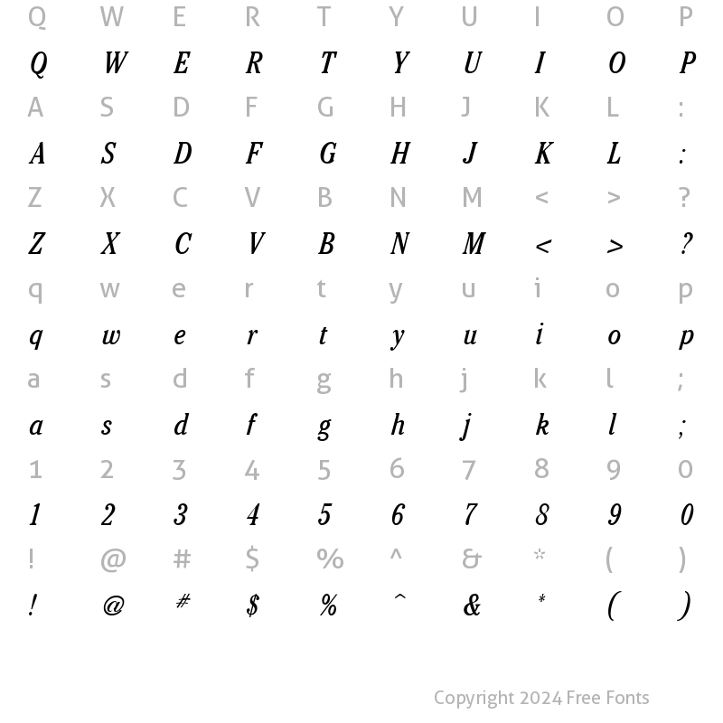 Character Map of Cheltenham Condensed Italic