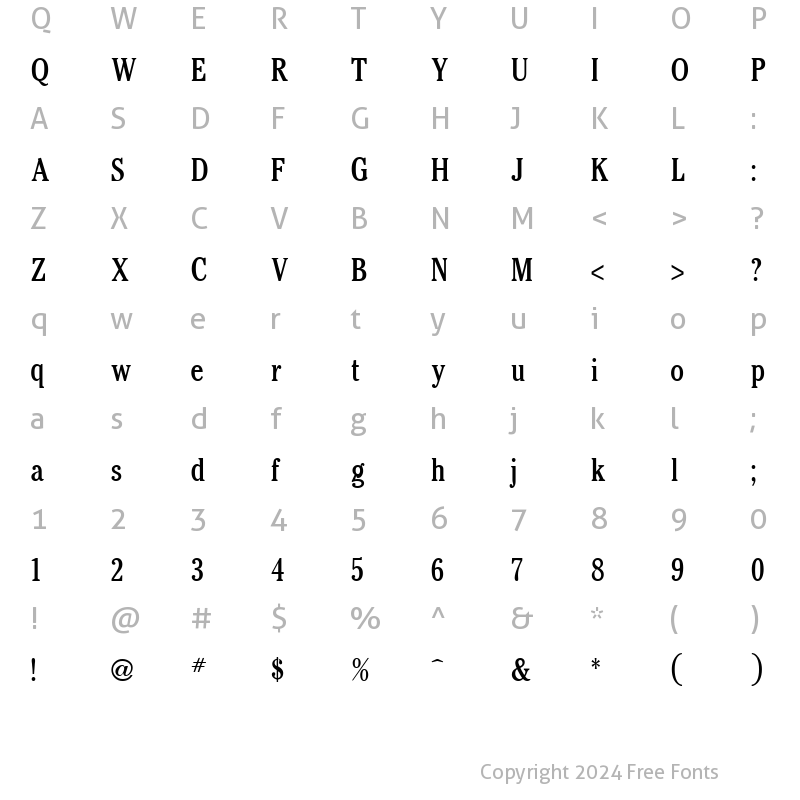 Character Map of Cheltenham Condensed Regular