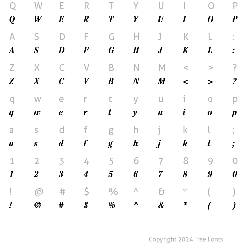 Character Map of Cheltenham Condensed SSi Bold Condensed Italic